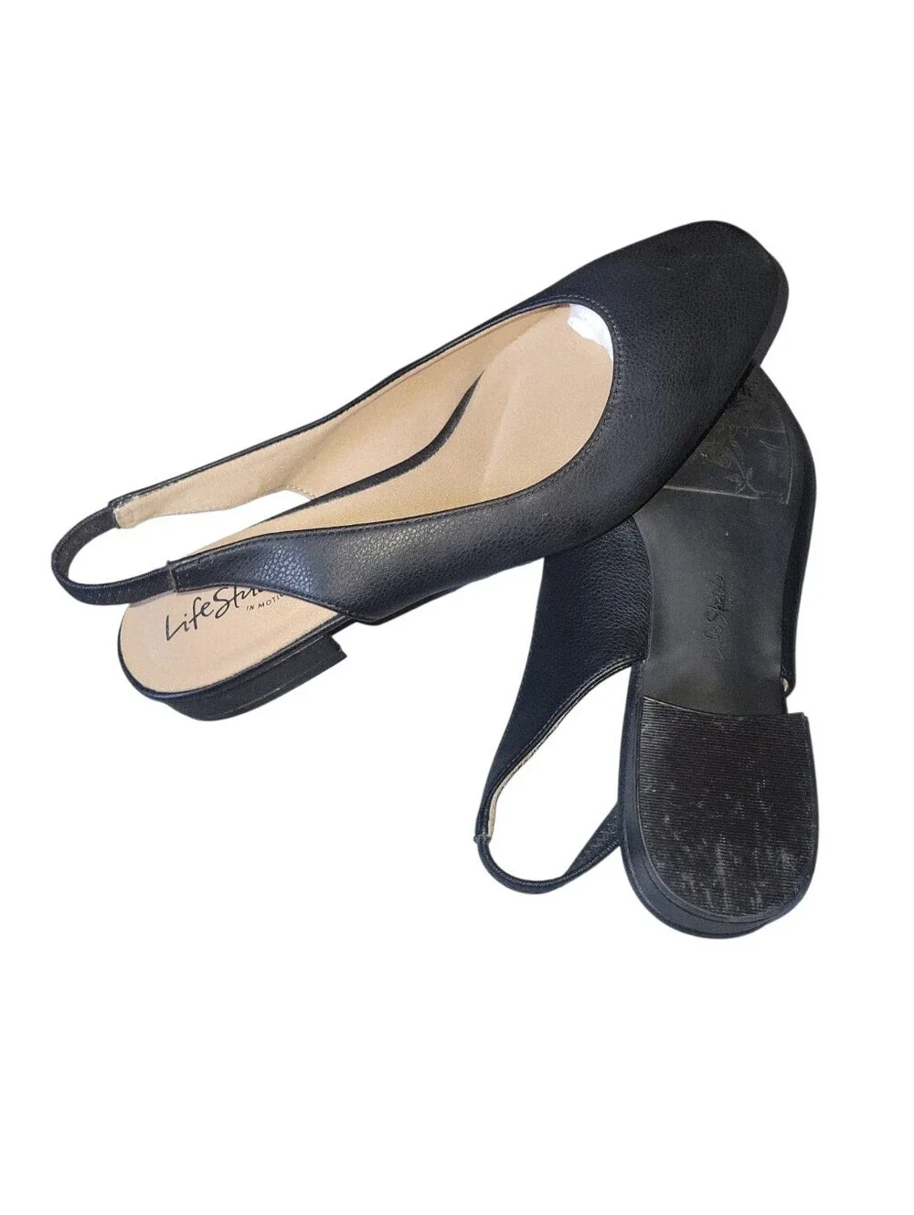 Life Stride Women's Claire Square Toe Black Slingback  Flats Sz 9W